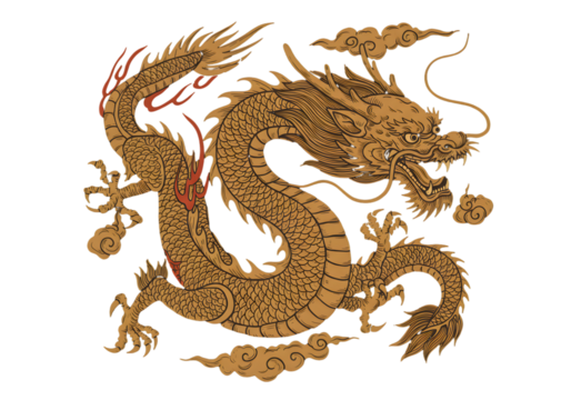 Ornate Gold Dragon Illustration On A Transparent Background Isolated Art
