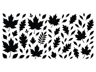 &ldquo;Scattered autumn leaves silhouette set in various shapes and sizes, vector design for seasonal patterns and decorations.&rdquo;