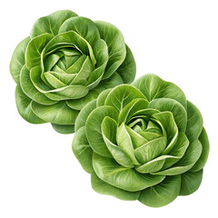 Fototapeta premium Two fresh green cabbage heads with tightly packed leaves isolated on transparent background
