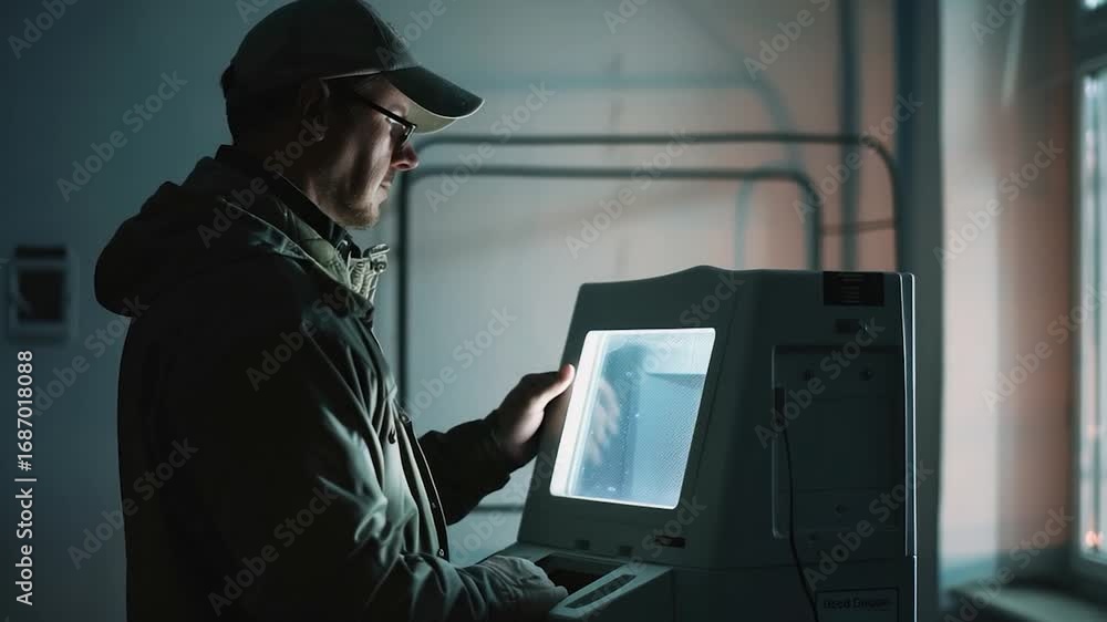 Poster a person sitting at a desk with a computer monitor and keyboard, possibly working or studying