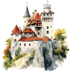 Bran Castle. Bran Castle watercolor vector illustration