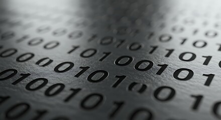 Metallic surface with a sequence of binary code numbers representing digital data and technology