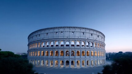 The Colosseum stands tall under a beautiful evening sky. This iconic landmark showcases ancient Roman architecture and history. A captivating view for travel enthusiasts. AI