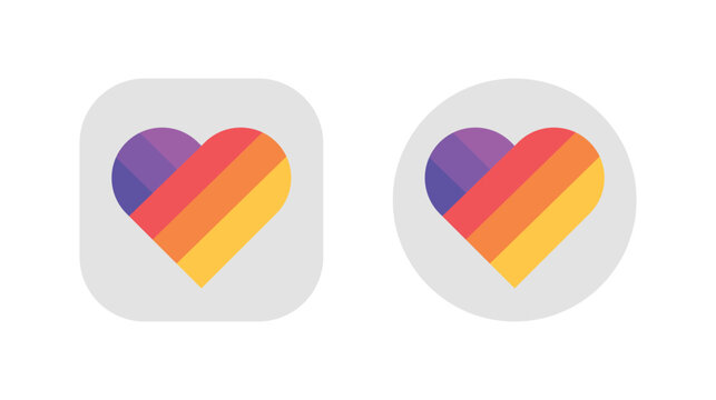 Likee App Logo Icon. Heart Shaped Rainbow Emblem in Rounded Square and Circle for Social Media Branding