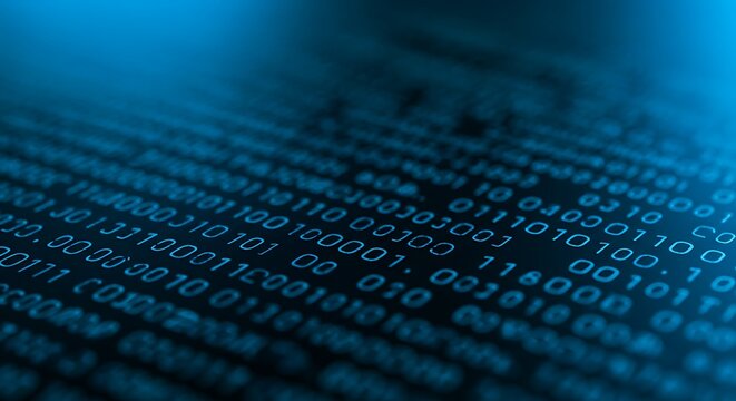 Abstract Depiction of Digital Data Streams and Binary Code Display