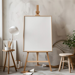 frame mockup poster on the canvas stand