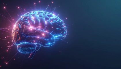 Obraz premium Digital brain visualization showcasing neural connections and AI technology in a vibrant, futuristic design