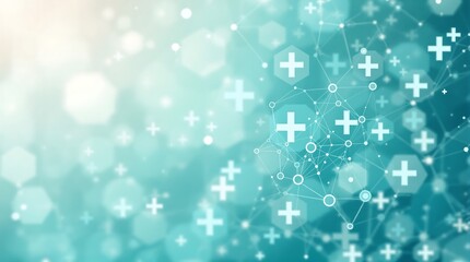 Fototapeta premium Medical healthcare technology background with plus signs and connecting dots network design concept