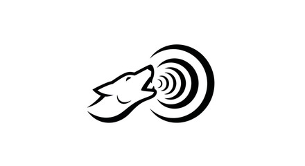 Stylized black and white logo of a howling wolf head with sound waves. © anidaahza