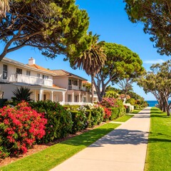 Picturesque coastal homes with lush landscaping