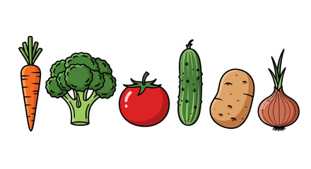 Fresh Vegetables Illustration for Healthy Eating and Culinary Projects, perfect for use in recipe books, nutrition guides, and educational materials promoting healthy lifestyle.