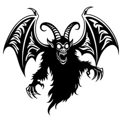 Horned Winged Demon Silhouette | Scary Gothic Monster | Halloween Horror Art