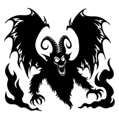 Fototapeta premium Winged Demon with Horns and Flames | Evil Monster Silhouette | Scary Halloween Design