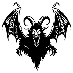 Horned Winged Demon Silhouette | Scary Gothic Monster | Halloween Horror Art