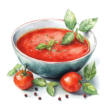 red tomato soup bowl with basil clip art preview
