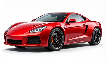 A vibrant red luxury sports coupe showcasing its sleek, modern, and aerodynamic design. A high-performance automobile isolated on a clean white studio background