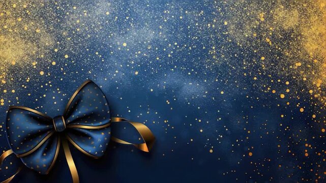 A simple blue background with a golden ribbon or bow on it, suitable for various occasions and designs