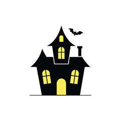 Haunted house silhouette with a bat a Halloween theme vector illustration