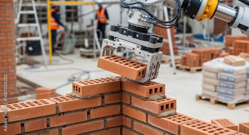 Poster robotic bricklaying technology assembling complex corner joints on a brick wall with high accuracy a