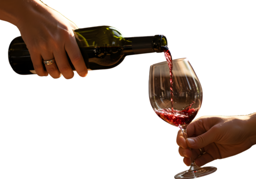 Photo Hands Pouring Red Wine From Bottle Into Glass Isolated Black Background