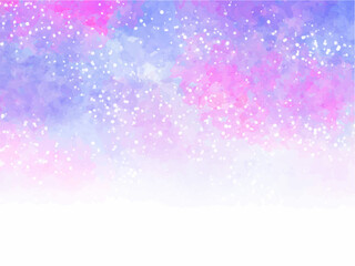 梅雨時のアジサイなど、淡い紫色のお花イメージの背景素材。水彩風テクスチャー。筆のタッチ。水彩の柔らかなにじみ。キラキラした光。水滴の輝き。しっとり感。コピースペース