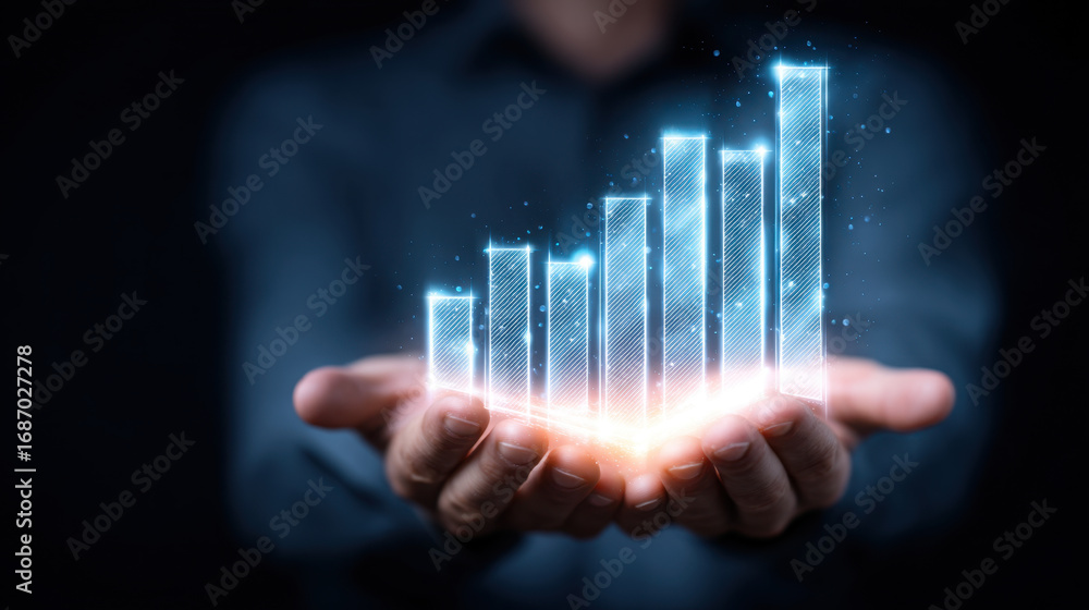 Poster digital graph hands growth business finance technology data visualization statistics success investm