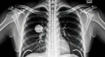 Anterior posterior chest x ray showing a calcified granuloma in the lung