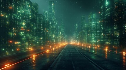 traffic in the city at night