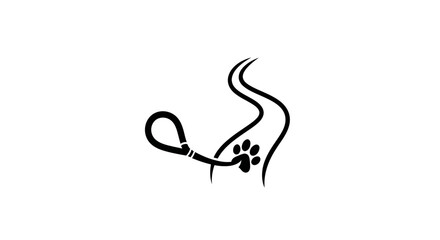 Minimalist line art logo of a dog leash paw print and path.