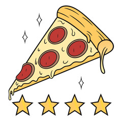 Vector art of slice of pepperoni pizza with four star rating