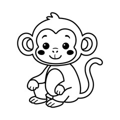 Cute Monkey Vector Illustration Jungle Coloring Page
