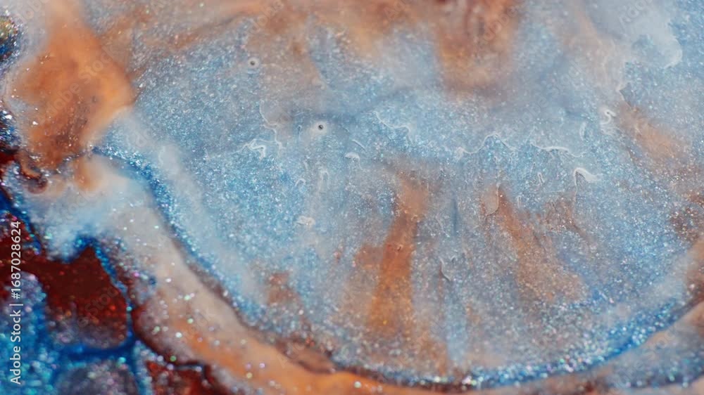 Poster drop of dense colourful ink mixing with water. macro view