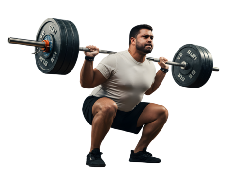 Photo of a Man Performing Barbell Squats with Black Shorts and T-shirt
