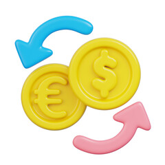 Currency exchange icons featuring an euro coin dollar coin and arrows
