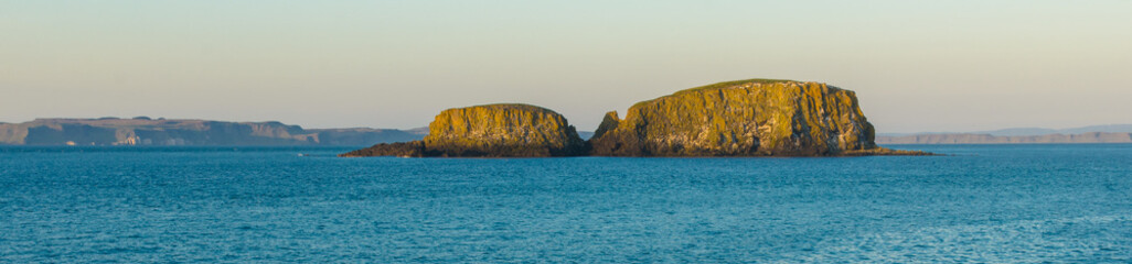 Sheep Island on the County Antrim Coast in Northern Ireland in panorama format