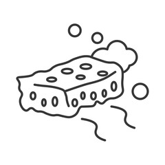 A line drawing sponge with holes suds and water streaks. Editable stroke. Icon vector illustration