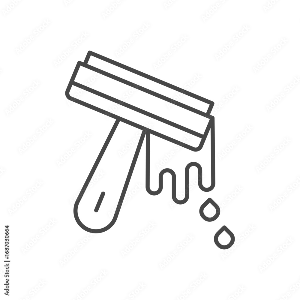 Poster outlined icon depicts a squeegee with paint dripping ending with two drops. editable stroke. icon ve