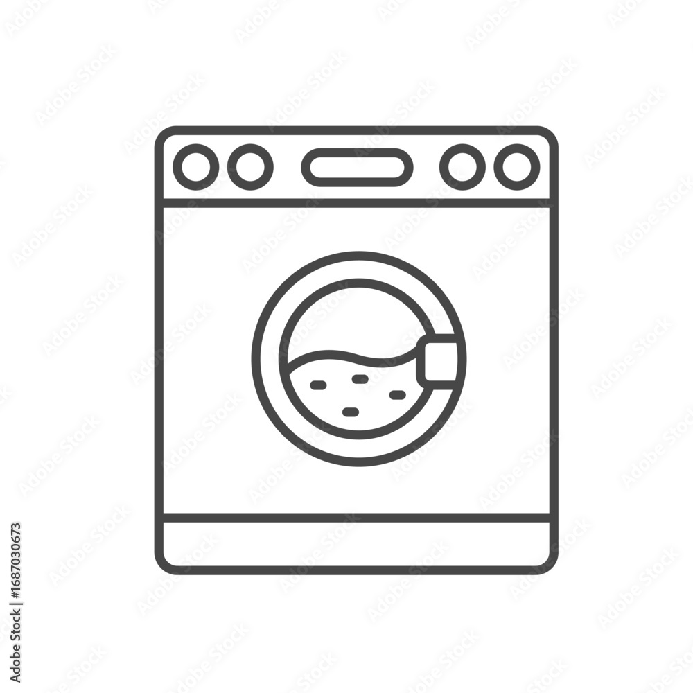 Poster a simple line drawing of a frontload washing machine complete with a visible drum. editable stroke. 