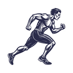 Athletic Runner Silhouette Illustration – Sport Fitness Man Sprinting Vector