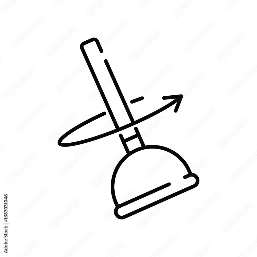 Poster black outline of a plunger with an arrow indicating rotation. editable stroke. icon vector illustrat