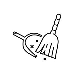 Line drawing of a broom and dustpan. Editable stroke. Icon vector illustration