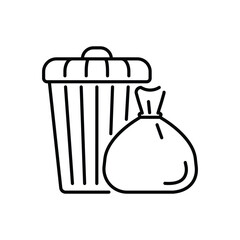 A trash can with a garbage bag. Editable stroke. Icon vector illustration