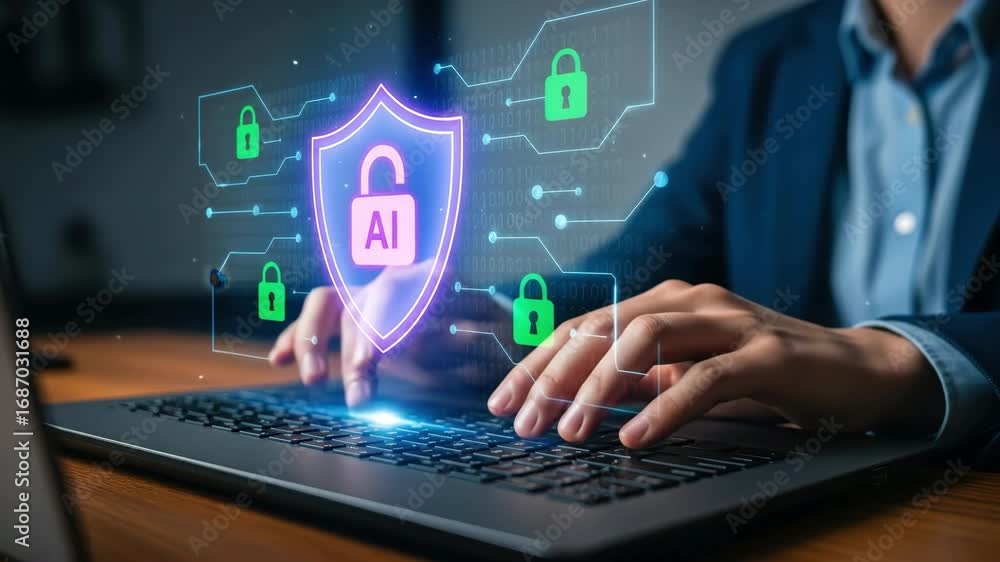 Poster a cybersecurity artificial intelligence data protection digital security technology encryption priva