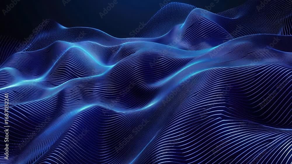 Poster close-up shot of a wavy pattern of blue lines, often used in abstract designs and visual representat