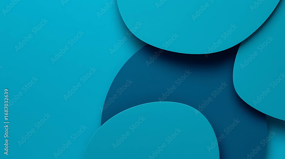 Poster abstract teal background with circular shapes and overlapping layers creating a calming and modern d