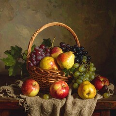 Fruit Basket Still Life Painting