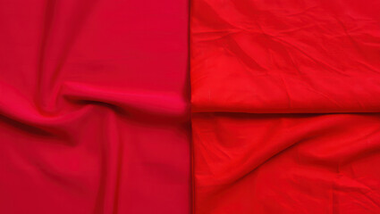 Two shades of rich red fabric with soft folds and texture