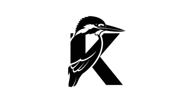 Kingfisher Bird Silhouette Logo Design with Letter K.