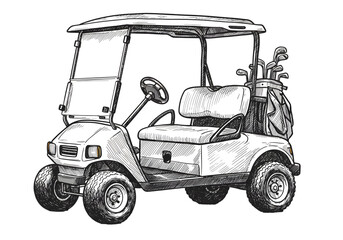 Obraz premium White Golf Cart Illustration with Equipment Isolated on Transparent Background
