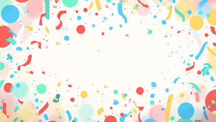 Festive Colorful geometric Confetti and Ribbon Background with Blank Space in Center for Celebration and Party Design
